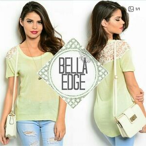 Light Green Knit Short Sleeve Top with Crochet Detail
